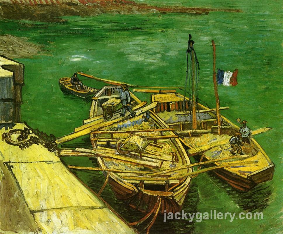Quay with Men Unloading Sand Barges, Van Gogh painting - Click Image to Close
